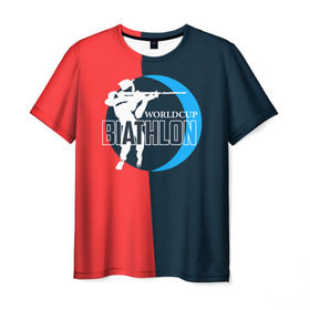 Мужская футболка 3D с принтом Biathlon worldcup в Тюмени, 100% полиэфир | прямой крой, круглый вырез горловины, длина до линии бедер | Тематика изображения на принте: biathlon | биатлон | гонка | зимний спорт | кубок мира | олимпиада | спорт | спринт | чемпионат | чемпионат мира | эстафета
