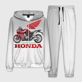 Мужской костюм 3D с принтом Honda 2 в Тюмени, 100% полиэстер | Манжеты и пояс оформлены тканевой резинкой, двухслойный капюшон со шнурком для регулировки, карманы спереди | honda | moto | мото | мотоцикл | мотоциклы | хонда