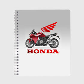 Тетрадь с принтом Honda 2 в Тюмени, 100% бумага | 48 листов, плотность листов — 60 г/м2, плотность картонной обложки — 250 г/м2. Листы скреплены сбоку удобной пружинной спиралью. Уголки страниц и обложки скругленные. Цвет линий — светло-серый
 | honda | moto | мото | мотоцикл | мотоциклы | хонда