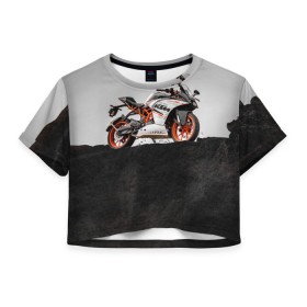 Женская футболка 3D укороченная с принтом KTM 5 в Тюмени, 100% полиэстер | круглая горловина, длина футболки до линии талии, рукава с отворотами | ktm | moto | катээм | ктм | мото | мотоцикл | мотоциклы
