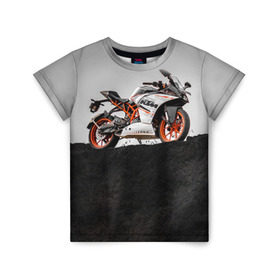 Детская футболка 3D с принтом KTM 5 в Тюмени, 100% гипоаллергенный полиэфир | прямой крой, круглый вырез горловины, длина до линии бедер, чуть спущенное плечо, ткань немного тянется | Тематика изображения на принте: ktm | moto | катээм | ктм | мото | мотоцикл | мотоциклы