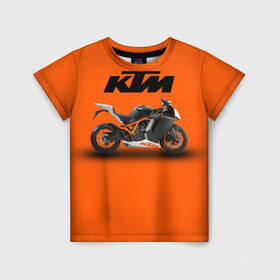 Детская футболка 3D с принтом KTM 1 в Тюмени, 100% гипоаллергенный полиэфир | прямой крой, круглый вырез горловины, длина до линии бедер, чуть спущенное плечо, ткань немного тянется | Тематика изображения на принте: ktm | moto | катээм | ктм | мото | мотоцикл | мотоциклы