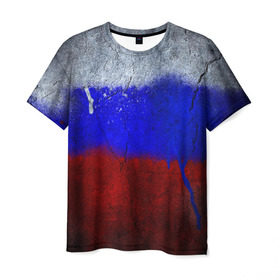 Мужская футболка 3D с принтом Триколор (Краской на земле) в Тюмени, 100% полиэфир | прямой крой, круглый вырез горловины, длина до линии бедер | russia | белый | красный | российский флаг | россия | синий | триколор