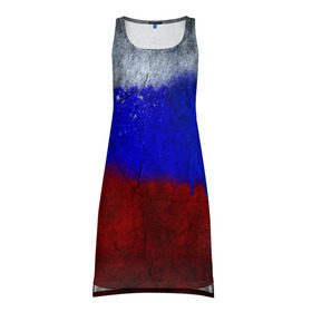Платье-майка 3D с принтом Триколор (Краской на земле) в Тюмени, 100% полиэстер | полуприлегающий силуэт, широкие бретели, круглый вырез горловины, удлиненный подол сзади. | russia | белый | красный | российский флаг | россия | синий | триколор
