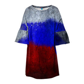 Детское платье 3D с принтом Триколор (Краской на земле) в Тюмени, 100% полиэстер | прямой силуэт, чуть расширенный к низу. Круглая горловина, на рукавах — воланы | russia | белый | красный | российский флаг | россия | синий | триколор