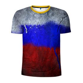 Мужская футболка 3D спортивная с принтом Триколор (Краской на земле) в Тюмени, 100% полиэстер с улучшенными характеристиками | приталенный силуэт, круглая горловина, широкие плечи, сужается к линии бедра | russia | белый | красный | российский флаг | россия | синий | триколор