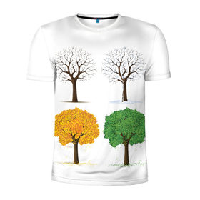 Мужская футболка 3D спортивная с принтом Времена года в Тюмени, 100% полиэстер с улучшенными характеристиками | приталенный силуэт, круглая горловина, широкие плечи, сужается к линии бедра | весна | деревья | зима | лето | осень