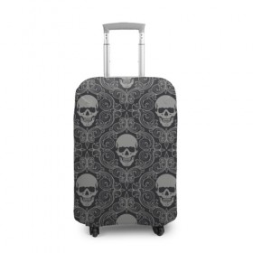 Чехол для чемодана 3D с принтом Ажурные черепа в Тюмени, 86% полиэфир, 14% спандекс | двустороннее нанесение принта, прорези для ручек и колес | кости | мозаика | узор | череп