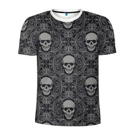 Мужская футболка 3D спортивная с принтом Ажурные черепа в Тюмени, 100% полиэстер с улучшенными характеристиками | приталенный силуэт, круглая горловина, широкие плечи, сужается к линии бедра | кости | мозаика | узор | череп