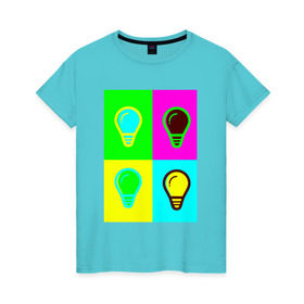 Женская футболка хлопок с принтом Вечелые лампочки в Тюмени, 100% хлопок | прямой крой, круглый вырез горловины, длина до линии бедер, слегка спущенное плечо | кислота | яркий