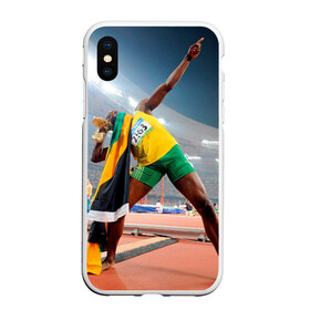 Чехол для iPhone XS Max матовый с принтом Болт в Тюмени, Силикон | Область печати: задняя сторона чехла, без боковых панелей | bolt | атлетика | бег | олимпиада | усэйн