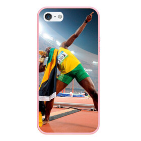 Чехол для iPhone 5/5S матовый с принтом Болт в Тюмени, Силикон | Область печати: задняя сторона чехла, без боковых панелей | bolt | атлетика | бег | олимпиада | усэйн