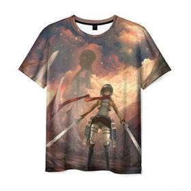 Мужская футболка 3D с принтом Last в Тюмени, 100% полиэфир | прямой крой, круглый вырез горловины, длина до линии бедер | attack on titan | атака титанов | вторжение гигантов | микаса