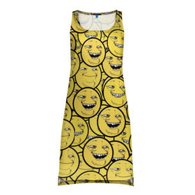 Платье-майка 3D с принтом ПеКа-фейс в Тюмени, 100% полиэстер | полуприлегающий силуэт, широкие бретели, круглый вырез горловины, удлиненный подол сзади. | колобок | луна | пека | смайл | смайлик | солнце | фейс