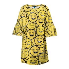 Детское платье 3D с принтом ПеКа-фейс в Тюмени, 100% полиэстер | прямой силуэт, чуть расширенный к низу. Круглая горловина, на рукавах — воланы | колобок | луна | пека | смайл | смайлик | солнце | фейс