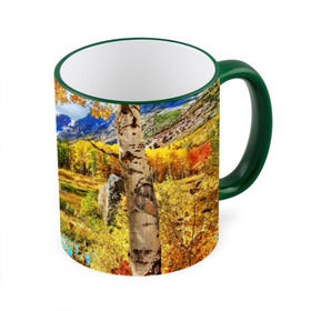 Кружка 3D с принтом Горное озеро в Тюмени, керамика | ёмкость 330 мл | autumn | bright | clouds | colors | forest | mountains | river | trees | горы | деревья | краски | лес | облака | осень | река | цвета | яркие