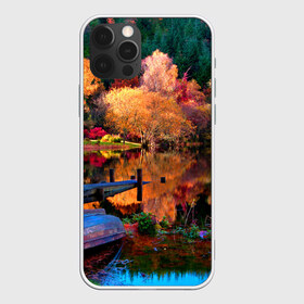 Чехол для iPhone 12 Pro Max с принтом Осень в Тюмени, Силикон |  | autumn | boat | bright | colors | forest | paint | river | trees | деревья | краски | лес | лодка | осень | река | цвета | яркие