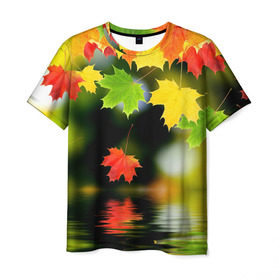 Мужская футболка 3D с принтом Осень в Тюмени, 100% полиэфир | прямой крой, круглый вырез горловины, длина до линии бедер | autumn | bright | color | forest | leaves | maple | paint | reflection | river | trees | деревья | клён | краски | лес | листья | осень | отражение | река | цвета | яркие