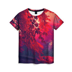 Женская футболка 3D с принтом Осень в Тюмени, 100% полиэфир ( синтетическое хлопкоподобное полотно) | прямой крой, круглый вырез горловины, длина до линии бедер | Тематика изображения на принте: autumn | bright | colors | forest | trees | деревья | краски | лес | лучи | осень | солнце | цвета | яркие