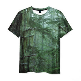 Мужская футболка 3D с принтом Дремучий лес в Тюмени, 100% полиэфир | прямой крой, круглый вырез горловины, длина до линии бедер | Тематика изображения на принте: camouflage | dense | fog | forest | spruce | tree | дремучий | ёлка | ельник | камуфляж | лес | маскировка | туман