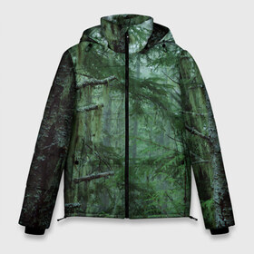 Мужская зимняя куртка 3D с принтом Дремучий лес в Тюмени, верх — 100% полиэстер; подкладка — 100% полиэстер; утеплитель — 100% полиэстер | длина ниже бедра, свободный силуэт Оверсайз. Есть воротник-стойка, отстегивающийся капюшон и ветрозащитная планка. 

Боковые карманы с листочкой на кнопках и внутренний карман на молнии. | camouflage | dense | fog | forest | spruce | tree | дремучий | ёлка | ельник | камуфляж | лес | маскировка | туман