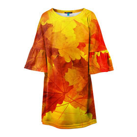 Детское платье 3D с принтом Осень в Тюмени, 100% полиэстер | прямой силуэт, чуть расширенный к низу. Круглая горловина, на рукавах — воланы | autumn | bright | color | forest | leaves | maple | paint | trees | деревья | клен | краски | лес | листья | осень | цвета | яркие