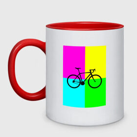 Кружка двухцветная с принтом Велосипед фикс в Тюмени, керамика | объем — 330 мл, диаметр — 80 мм. Цветная ручка и кайма сверху, в некоторых цветах — вся внутренняя часть | Тематика изображения на принте: fix | вело | велосипед | прикол | фикс