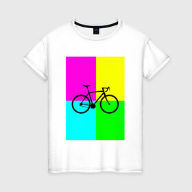 Женская футболка хлопок с принтом Велосипед фикс в Тюмени, 100% хлопок | прямой крой, круглый вырез горловины, длина до линии бедер, слегка спущенное плечо | Тематика изображения на принте: fix | вело | велосипед | прикол | фикс