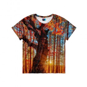 Детская футболка 3D с принтом Осень в Тюмени, 100% гипоаллергенный полиэфир | прямой крой, круглый вырез горловины, длина до линии бедер, чуть спущенное плечо, ткань немного тянется | autumn | bright | colors | forest | trees | деревья | краски | лес | лучи | осень | солнце | цвета | яркие