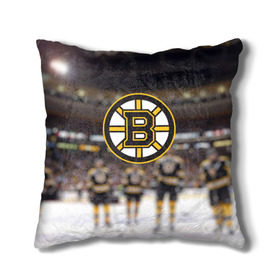 Подушка 3D с принтом Boston Bruins в Тюмени, наволочка – 100% полиэстер, наполнитель – холлофайбер (легкий наполнитель, не вызывает аллергию). | состоит из подушки и наволочки. Наволочка на молнии, легко снимается для стирки | бостон | брюинз