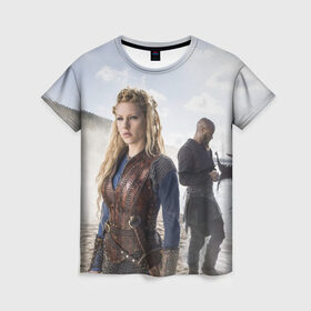 Женская футболка 3D с принтом Лагерта и Рагнар Лотброки в Тюмени, 100% полиэфир ( синтетическое хлопкоподобное полотно) | прямой крой, круглый вырез горловины, длина до линии бедер | Тематика изображения на принте: vikings | викинги | лагерта | лотброк | рагнар