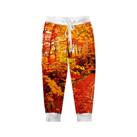 Детские брюки 3D с принтом Осень в Тюмени, 100% полиэстер | манжеты по низу, эластичный пояс регулируется шнурком, по бокам два кармана без застежек, внутренняя часть кармана из мелкой сетки | autumn | bright | colors | forest | paint | trees | деревья | краски | лес | осень | цвета | яркие