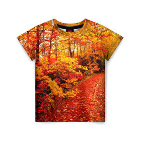 Детская футболка 3D с принтом Осень в Тюмени, 100% гипоаллергенный полиэфир | прямой крой, круглый вырез горловины, длина до линии бедер, чуть спущенное плечо, ткань немного тянется | Тематика изображения на принте: autumn | bright | colors | forest | paint | trees | деревья | краски | лес | осень | цвета | яркие