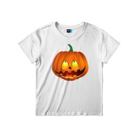 Детская футболка 3D с принтом Хелоуин в Тюмени, 100% гипоаллергенный полиэфир | прямой крой, круглый вырез горловины, длина до линии бедер, чуть спущенное плечо, ткань немного тянется | тыква