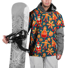 Накидка на куртку 3D с принтом Рождество в Тюмени, 100% полиэстер |  | Тематика изображения на принте: колокольчик | олень | паттерн | свеча | снежинка | фон | шарик