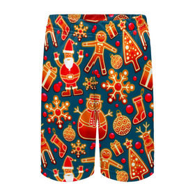 Детские спортивные шорты 3D с принтом Рождество в Тюмени,  100% полиэстер
 | пояс оформлен широкой мягкой резинкой, ткань тянется
 | колокольчик | олень | паттерн | свеча | снежинка | фон | шарик