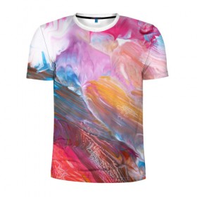 Мужская футболка 3D спортивная с принтом Абстракционизм 5 в Тюмени, 100% полиэстер с улучшенными характеристиками | приталенный силуэт, круглая горловина, широкие плечи, сужается к линии бедра | краски | мазки | разноцветный