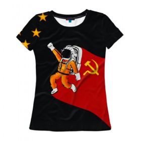 Женская футболка 3D с принтом Гагарин в Тюмени, 100% полиэфир ( синтетическое хлопкоподобное полотно) | прямой крой, круглый вырез горловины, длина до линии бедер | день | космонавтики | космос