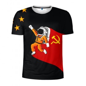 Мужская футболка 3D спортивная с принтом Гагарин в Тюмени, 100% полиэстер с улучшенными характеристиками | приталенный силуэт, круглая горловина, широкие плечи, сужается к линии бедра | Тематика изображения на принте: день | космонавтики | космос