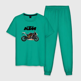 Мужская пижама хлопок с принтом KTM 6 в Тюмени, 100% хлопок | брюки и футболка прямого кроя, без карманов, на брюках мягкая резинка на поясе и по низу штанин
 | Тематика изображения на принте: ktm | moto | катээм | ктм | мото | мотоцикл | мотоциклы