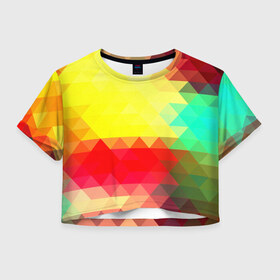 Женская футболка 3D укороченная с принтом Polygon в Тюмени, 100% полиэстер | круглая горловина, длина футболки до линии талии, рукава с отворотами | геометрия | паттерн | полигоны | разноцветный | треугольники | яркий