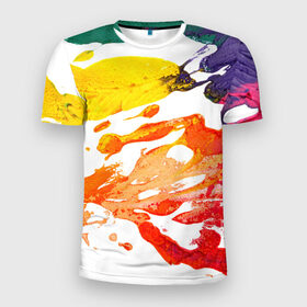 Мужская футболка 3D спортивная с принтом Абстракционизм 9 в Тюмени, 100% полиэстер с улучшенными характеристиками | приталенный силуэт, круглая горловина, широкие плечи, сужается к линии бедра | краски | мазки | масляные | текстуры | цвета