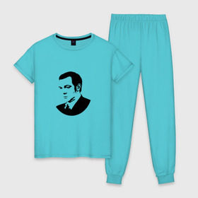 Женская пижама хлопок с принтом Муслим Магомаев в Тюмени, 100% хлопок | брюки и футболка прямого кроя, без карманов, на брюках мягкая резинка на поясе и по низу штанин | 
