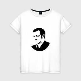 Женская футболка хлопок с принтом Муслим Магомаев в Тюмени, 100% хлопок | прямой крой, круглый вырез горловины, длина до линии бедер, слегка спущенное плечо | 