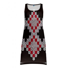 Платье-майка 3D с принтом Вышивка в Тюмени, 100% полиэстер | полуприлегающий силуэт, широкие бретели, круглый вырез горловины, удлиненный подол сзади. | ромбы | свитер | узор