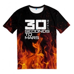 Мужская футболка 3D с принтом 30 seconds to mars fire в Тюмени, 100% полиэфир | прямой крой, круглый вырез горловины, длина до линии бедер | Тематика изображения на принте: jared leto