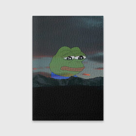 Обложка для паспорта матовая кожа с принтом Sad frog в Тюмени, натуральная матовая кожа | размер 19,3 х 13,7 см; прозрачные пластиковые крепления | Тематика изображения на принте: pepe | пепе