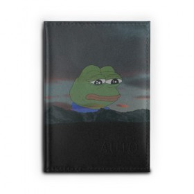 Обложка для автодокументов с принтом Sad frog в Тюмени, натуральная кожа |  размер 19,9*13 см; внутри 4 больших “конверта” для документов и один маленький отдел — туда идеально встанут права | Тематика изображения на принте: pepe | пепе