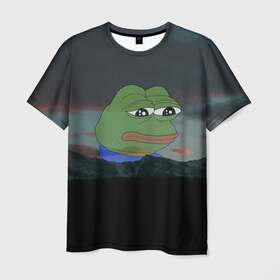 Мужская футболка 3D с принтом Sad frog в Тюмени, 100% полиэфир | прямой крой, круглый вырез горловины, длина до линии бедер | pepe | пепе