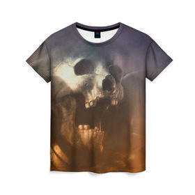 Женская футболка 3D с принтом Doom в Тюмени, 100% полиэфир ( синтетическое хлопкоподобное полотно) | прямой крой, круглый вырез горловины, длина до линии бедер | doom | skull | slayer | палач | скелет | череп